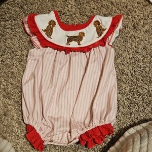Charming Striped Kids Bodysuit with Dog Embroidery